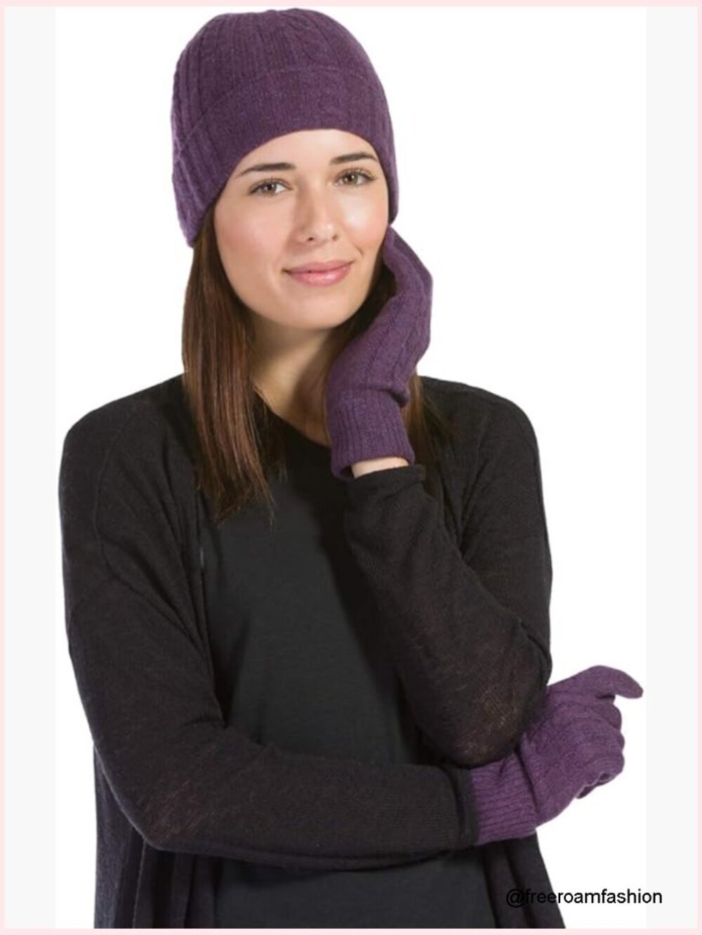 Women's 100% Cashmere Cable Knit Hat & Glove Set Gift Box